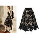 Women Lace Skirt Vintage Floral High Waist Long Double Layer Skirt