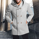 Men's Hooded Jacket Long Sleeve Stand Neck Button Winter Coat