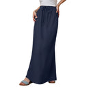 Women Linen Maxi Skirt Summer Cotton Elastic Waist Boho Beach Skirt