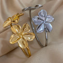 Greatera Stainless Steel Flower Cuff Bracelet Gold Floral Bangle Women