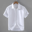 Men's Short-Sleeved Shirt Cotton Linen Casual Stand Collar Plus Size