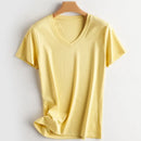 Women Silk T-shirts Mercerized Cotton O Neck Short Sleeve Casual Tops
