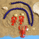Lobster Bead Necklace Handmade Crystal Enamel Pendant Beach Accessory