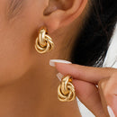 Chunky Hoop Earrings Gold Color Double Ring Thick Geometric Drop Earrings