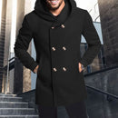 Men's Hooded Jacket Long Sleeve Stand Neck Button Winter Coat