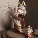 Creative Bow Girl Resin Vase Statue Decoration For Living Room Bedroom