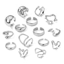 15Pcs Metal Rings Set Irregular Lines Water Droplet Design