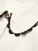 Women Vintage Lace Cardigan Elegant White Short French Style Jacket