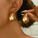 Chunky Hoop Earrings Gold Color Double Ring Thick Geometric Drop Earrings