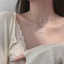 Women's Pearl Necklace Gold Beads Double Layer Chain Choker