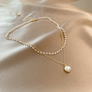 Women's Pearl Necklace Gold Beads Double Layer Chain Choker