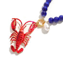 Lobster Bead Necklace Handmade Crystal Enamel Pendant Beach Accessory