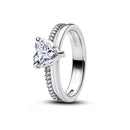 Pink Bow Heart Ring Sparkling Double Heart Design For Women