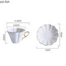 Ceramic Coffee Cups Set With Golden Edged Plates And Spoons