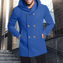 Men's Hooded Jacket Long Sleeve Stand Neck Button Winter Coat