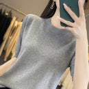 Women Short-Sleeved Knitwear Top O-Neck Lyocell Summer Tee