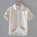Men's Short-Sleeved Shirt Cotton Linen Casual Stand Collar Plus Size