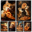 Cat Pizza Canvas Wall Art Cute Kitten Eating Pizza Home Decor