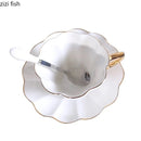 Ceramic Coffee Cups Set With Golden Edged Plates And Spoons