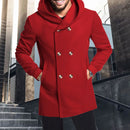 Men's Hooded Jacket Long Sleeve Stand Neck Button Winter Coat