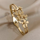 Greatera Stainless Steel Flower Cuff Bracelet Gold Floral Bangle Women