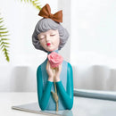 Creative Bow Girl Resin Vase Statue Decoration For Living Room Bedroom