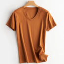 Women Silk T-shirts Mercerized Cotton O Neck Short Sleeve Casual Tops