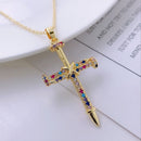 Zircon Cross Necklace Stainless Steel Pendant Shiny Hip Hop Jewelry