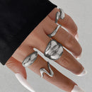 15Pcs Metal Rings Set Irregular Lines Water Droplet Design