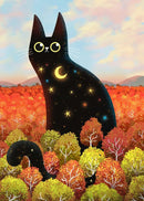 Black Cat Canvas Wall Art Moon Star Forest Cartoon Illustration