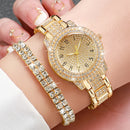 Women's Fashion Diamond Quartz Watch Jewelry Set Gold Steel Band