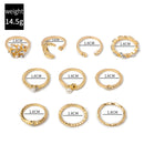 Women’s Gold Chain Ring Set 10Pcs Bohemian Coin Snake Star Jewelry