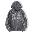 Y2k Women's Oversized Hoodie Black Zip Up Butterfly Print Loose