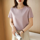Women Silk T-shirts Mercerized Cotton O Neck Short Sleeve Casual Tops