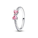 Pink Bow Heart Ring Sparkling Double Heart Design For Women