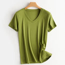 Women Silk T-shirts Mercerized Cotton O Neck Short Sleeve Casual Tops