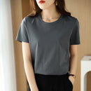 Women Silk T-shirts Mercerized Cotton O Neck Short Sleeve Casual Tops