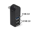 Rotatable USB Hub Adapter 3 Ports Mini Data Transfer For Laptop