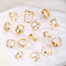 15Pcs Metal Rings Set Irregular Lines Water Droplet Design