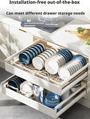 Pull Out Cabinet Shelf Stainless Steel Plate And Bowl Rack Organizer