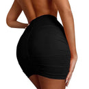 Women’s Pleated Mini Skirt Summer Elastic Ruched Double Layer