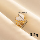 Bohemian Adjustable Stainless Steel Ring White Enamel Gold Color