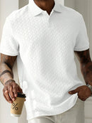 Mens Textured Polo Shirts Casual Buttoned Short Sleeve Spring Summer