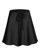 Satin Mini Skirt Women High Waist Drawstring A Line Summer Silk