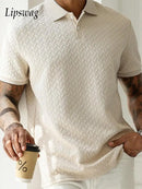 Mens Textured Polo Shirts Casual Buttoned Short Sleeve Spring Summer