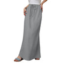 Women Linen Maxi Skirt Summer Cotton Elastic Waist Boho Beach Skirt