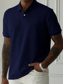 Mens Textured Polo Shirts Casual Buttoned Short Sleeve Spring Summer