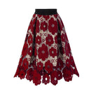 Women Lace Skirt Vintage Floral High Waist Long Double Layer Skirt