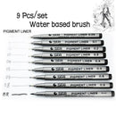 9pcs Black Liner Pen Set Brush Sketch Drawing Markers