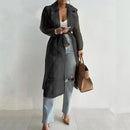 Women's Mesh Trench Coat Transparent Long Lace-up Belted Shirt